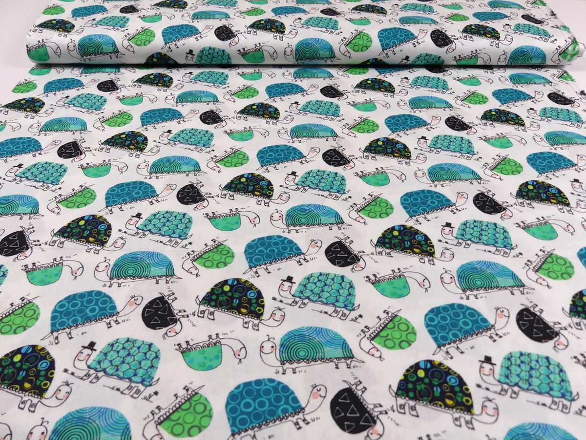 Patchworkstoff von Benartex aus der Serie Frogtastic mit Schildkröten in petrol türkis